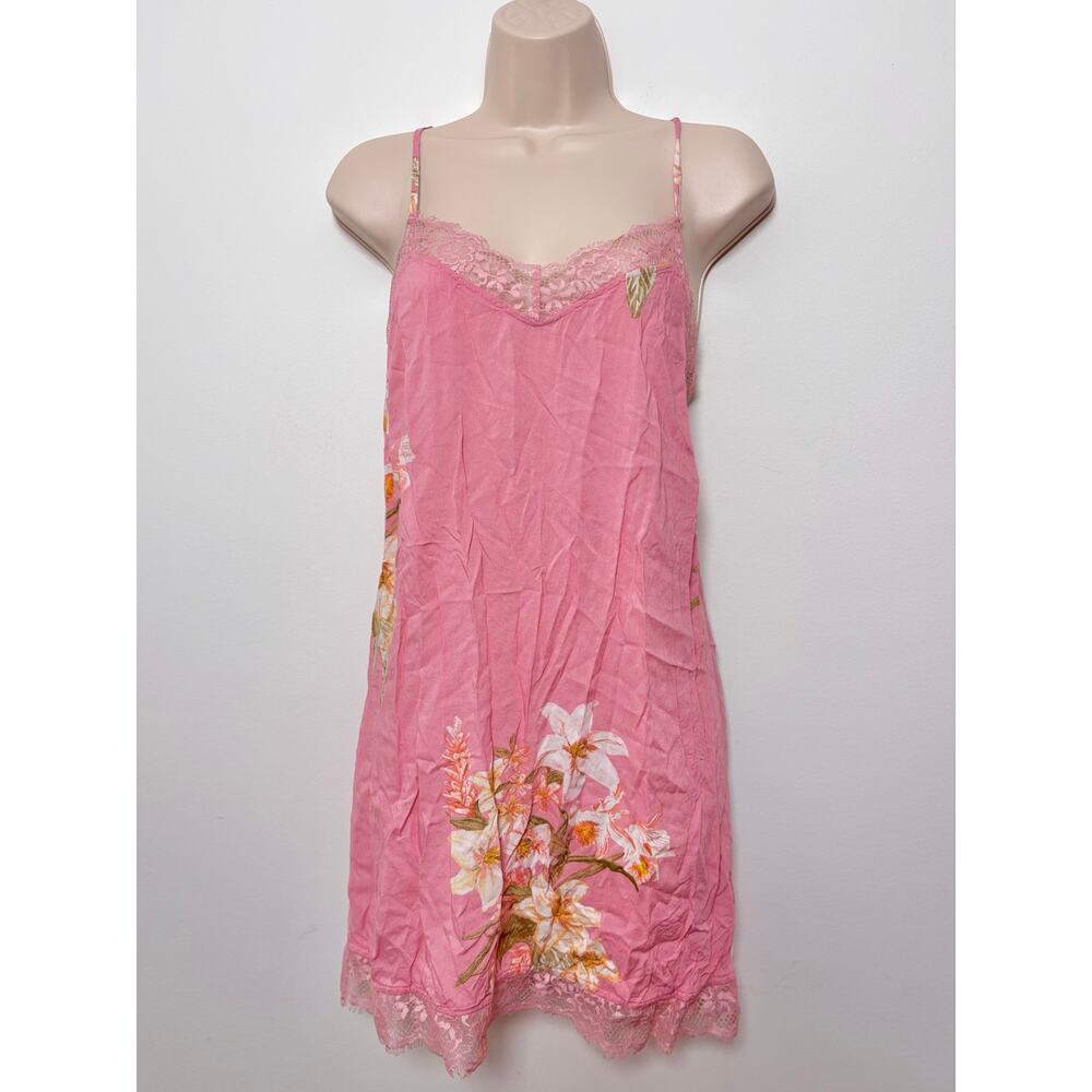 Nordstrom Lingerie Dusty Pink Lily Floral Lace Trim Slip Dress